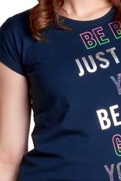 Women Blue Printed Cotton T-Shirt